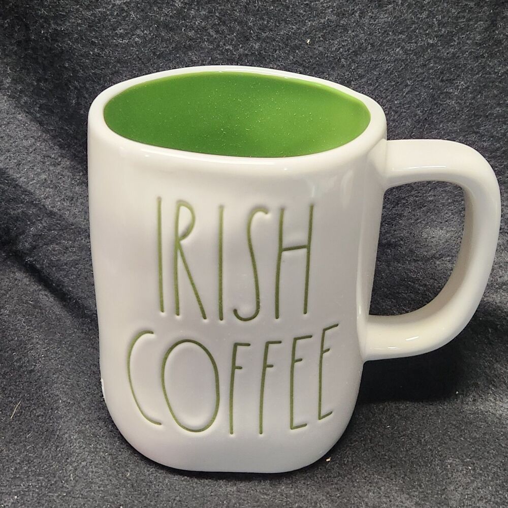 Rae Dunn IRISH Coffee Mug Tea Shamrock White Green Ceramic St Patrick's Day